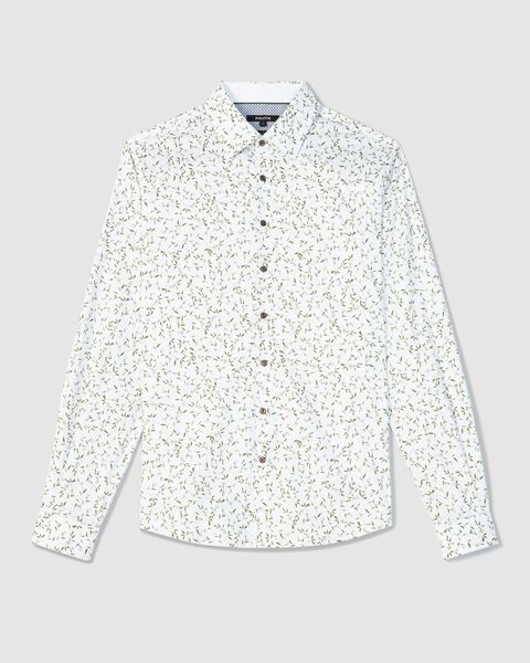 White/Olive Slim Long Sleeve Floral Shirt